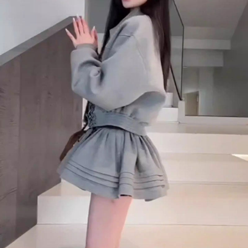 时尚休闲风灰色卫衣套装女春秋宽松两件套减龄运动套装