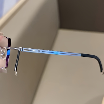 超轻钛板宽腿男款无框商务平光近视防蓝光变色切边大脸长腿眼睛镜