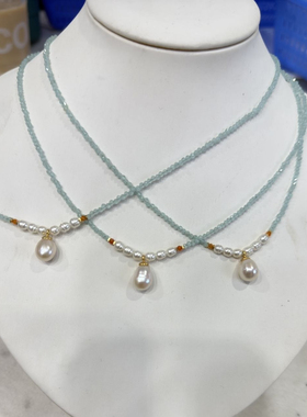 「夏日欲坠」蓝磷灰珍珠吊坠项链2025新款小众气质高级感锁骨链女