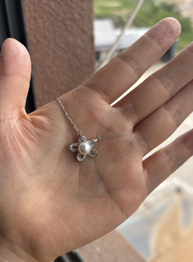 轻奢高级感太阳花6mm珍珠纯银项链女2025新款锁骨链花朵元素S925