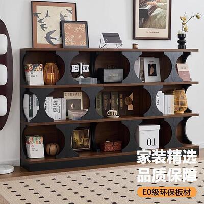 书柜半墙客厅书架中古风边柜简约现代黑色落地柜组合柜哈利柜酒柜