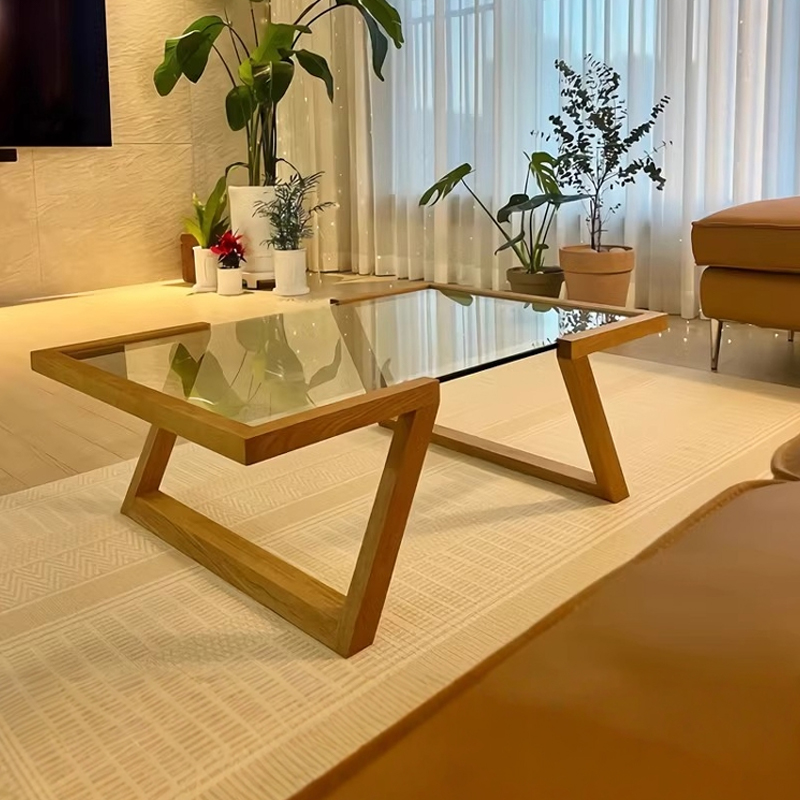 小户型实木轻奢钢化玻璃茶几客厅日式家用简约现代艺术镜面小桌子
