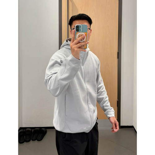 春秋男户外华夫格连帽拉链外套