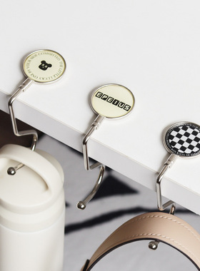 北欧ins风桌边挂钩便携不锈钢带图形挂架课桌办公桌挂包免打孔