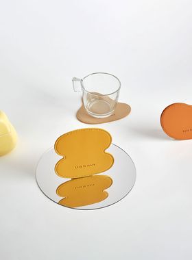 莫兰迪创意皮革防滑咖啡杯垫防水隔热垫异形加厚装饰北欧ins套装