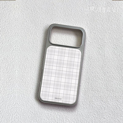 之简ZHIJIAN《灰白格子》电镀黑框磨砂磁吸手机壳适用苹果iphone17promax华为15/16PLUSMATE60PRO12/13/14