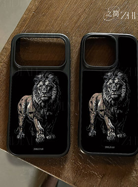 之简ZHIJIAN《手绘雄狮》电镀黑框磨砂磁吸手机壳适用苹果iphone17promax华为12/13/14P70PROP70ULTRA