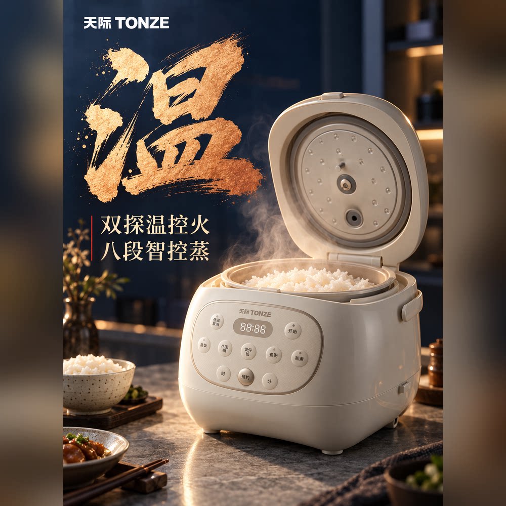 天际电饭煲真陶瓷内胆柴火饭球釜迷你1-2人无涂层煮粥预约家用