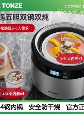天际电炖锅隔水炖盅304不锈钢大容量全自动一锅五胆陶瓷煲汤家用