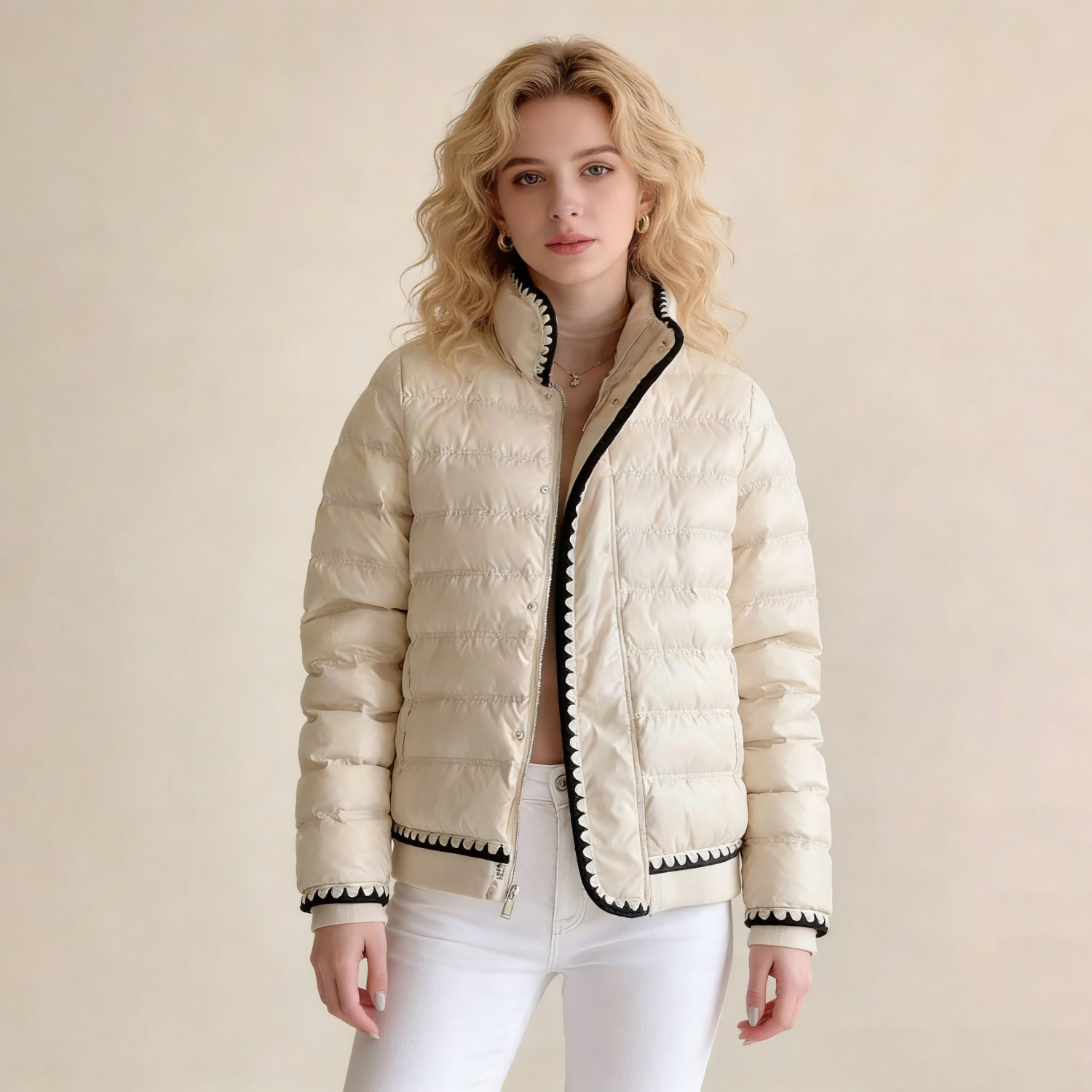 秋冬羽绒服女短款轻薄小花边小香款白鸭绒修身新款保暖羽绒服女潮