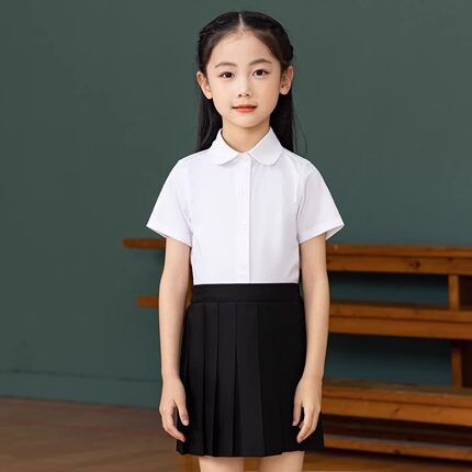 六一儿童演出服女童英伦风短袖白衬衣合唱服新派学院风朗诵演讲服