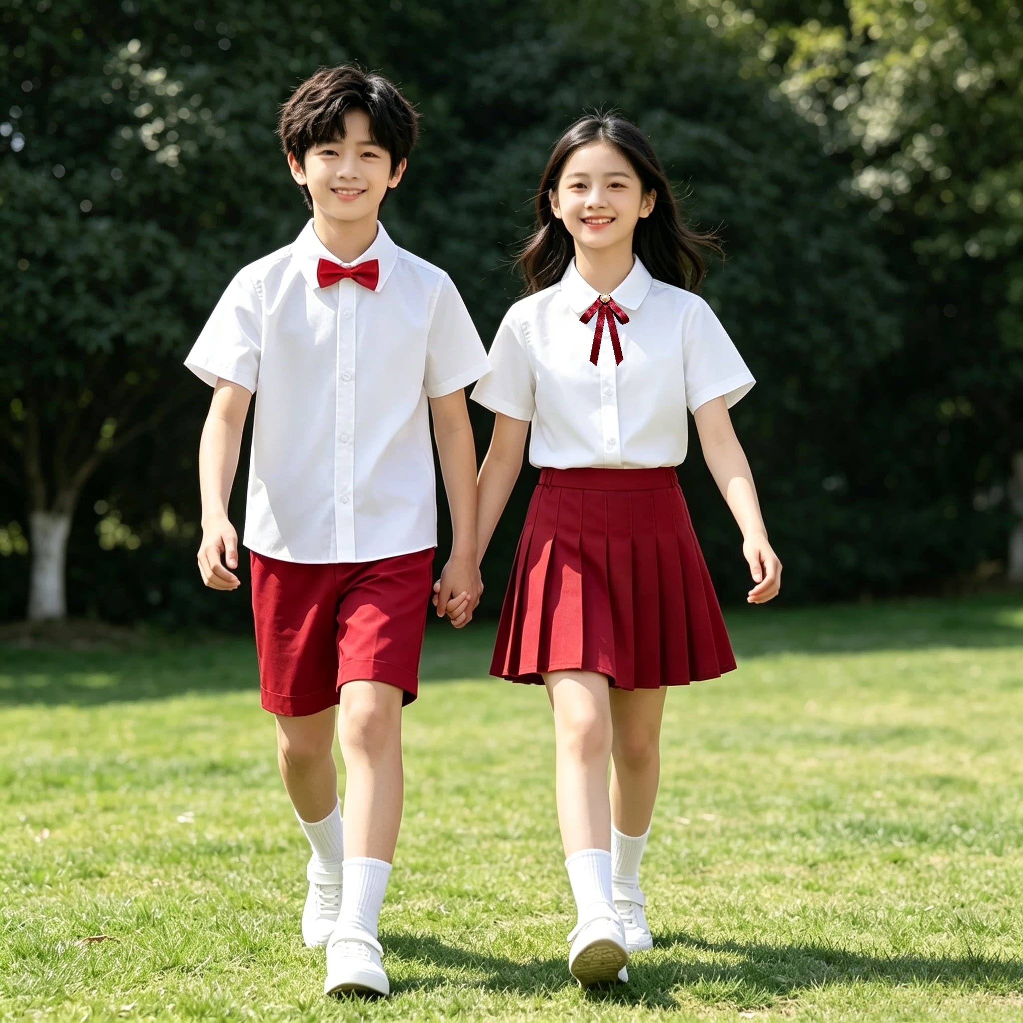儿童学院风白衬衣红裙演出套装
