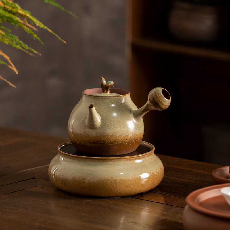 明德园纯手工窑变砂铫壶养生复古侧把煮茶壶电陶炉煮茶器礼盒套装