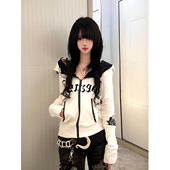 定金 岛 古早感涩谷亚文化字母印花玫瑰骷髅连帽外套 小雨