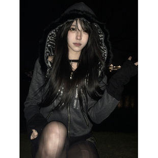 【小雨的岛】涩谷辣妹亚文化氛围感斑马纹烫银堆堆袖修身上衣外套