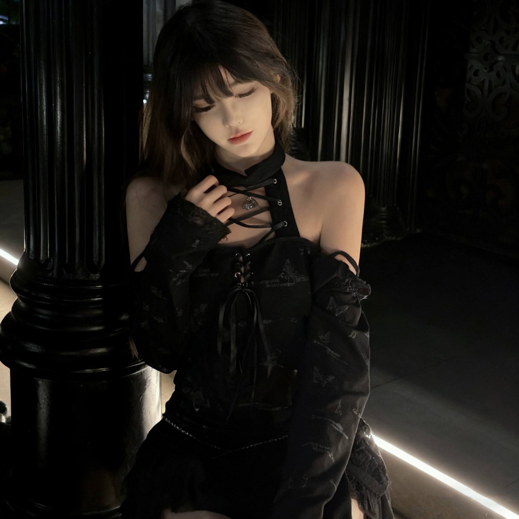 暗黑哥特风蝴蝶十字架长袖上衣