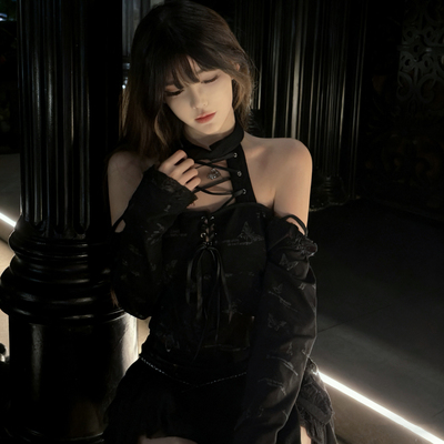 暗黑哥特风蝴蝶十字架长袖上衣