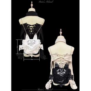 【小雨的岛】亚萌暗黑系蕾丝天使翅膀刺绣印花双肩斜挎两用链条包