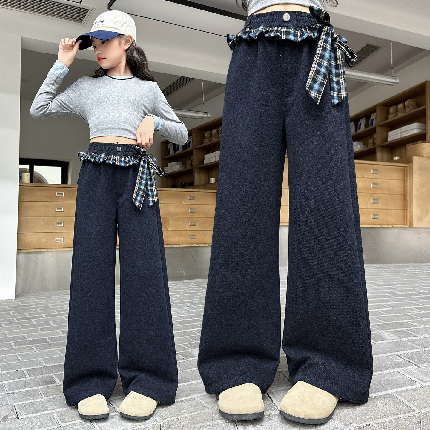 女童裤子春秋2025新款儿童洋气大童宽松直筒阔腿裤格子花边牛仔裤,童装/婴儿装/亲子装,裤子,淘宝优惠券,粉丝福利购,淘宝优惠卷