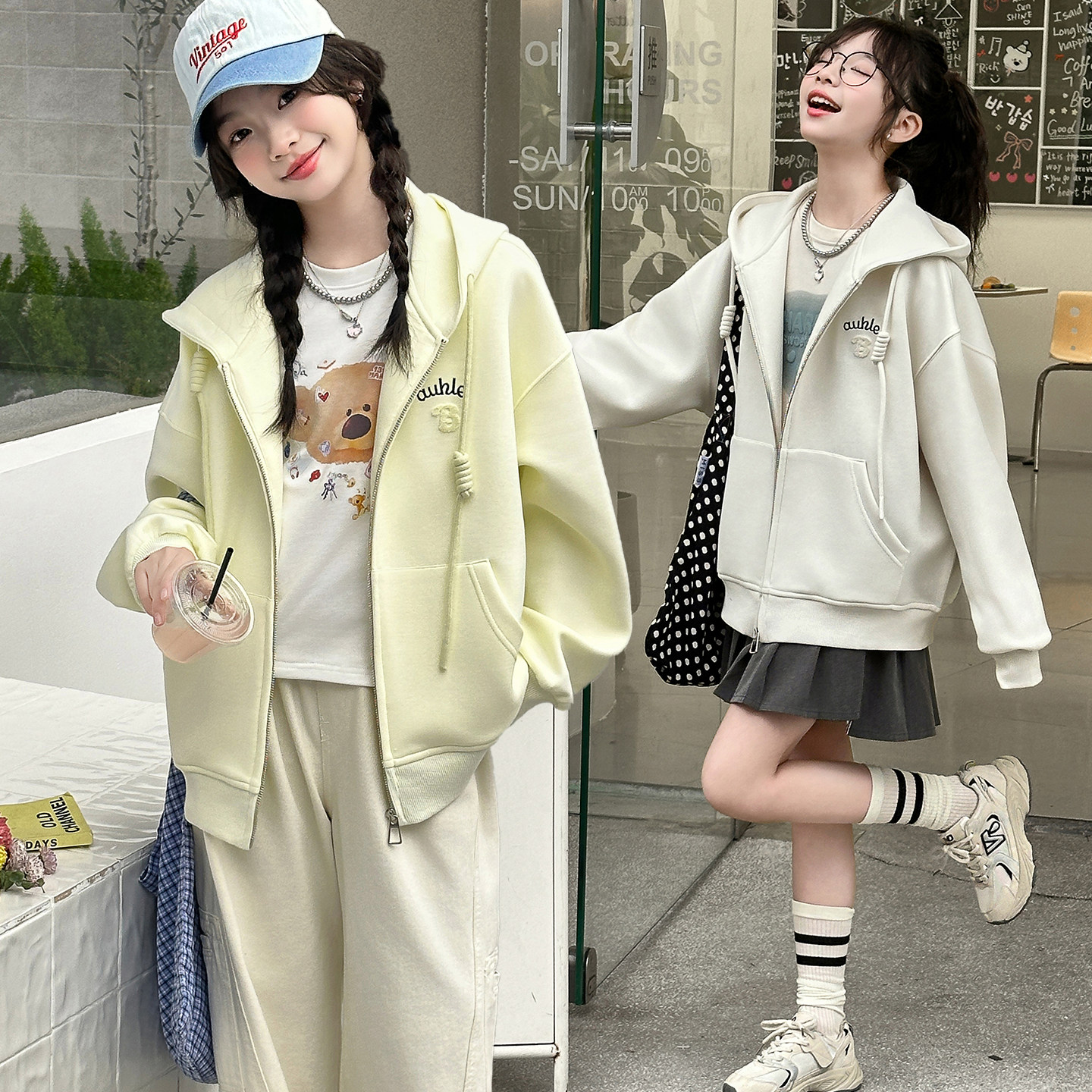 女童连帽卫衣外套春秋2026新款中大童装儿童宽松开衫洋气春装上衣