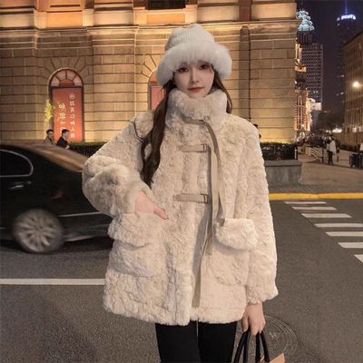 皮毛一体羊毛羔外套女冬2025新款