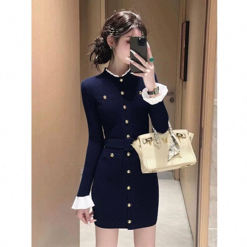 7707法式优雅连衣裙秋冬新款针织裙日常穿搭显瘦百搭温柔风女