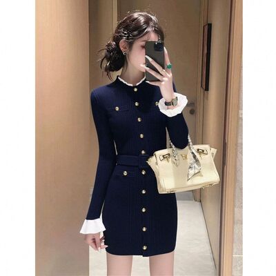 7707法式优雅连衣裙秋冬新款针织裙日常穿搭显瘦百搭温柔风女