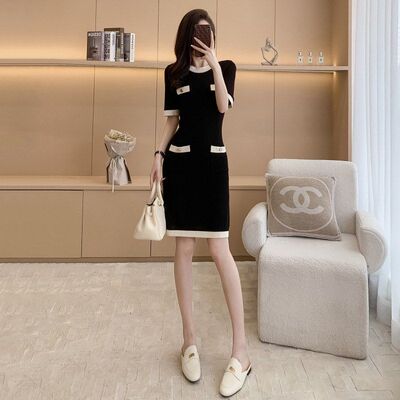 7304法式小香风针织连衣裙女春夏