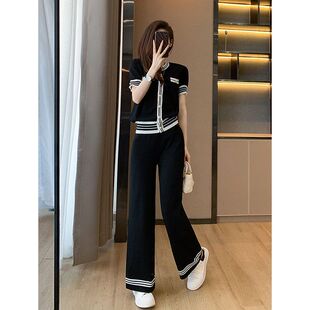 性感冰丝针织阔腿裤 感2025年款 两件套 名媛小香风套装 7049辣妹新款