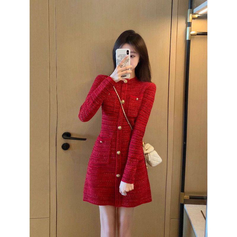 7498小香风连衣裙秋季2025新款女装高级感气质显瘦内搭打底针织裙