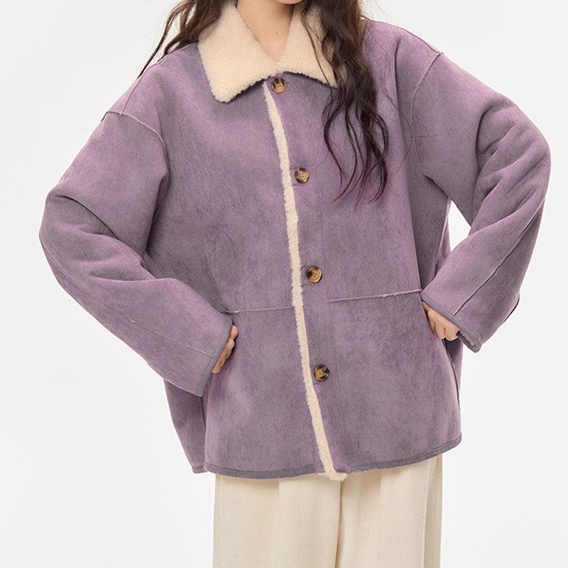 麂皮一体韩系夹克外套女2025秋冬