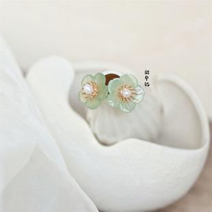 韶华记 小玉梅 手工汉服岫玉小花典雅温婉旗袍复古点缀古风小发钗