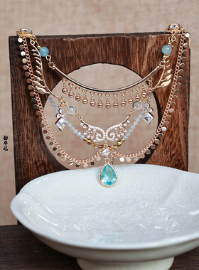 韶华记锆石玉石重工璎珞项链古风