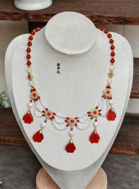 韶华记多层玛瑙华丽古风璎珞项链