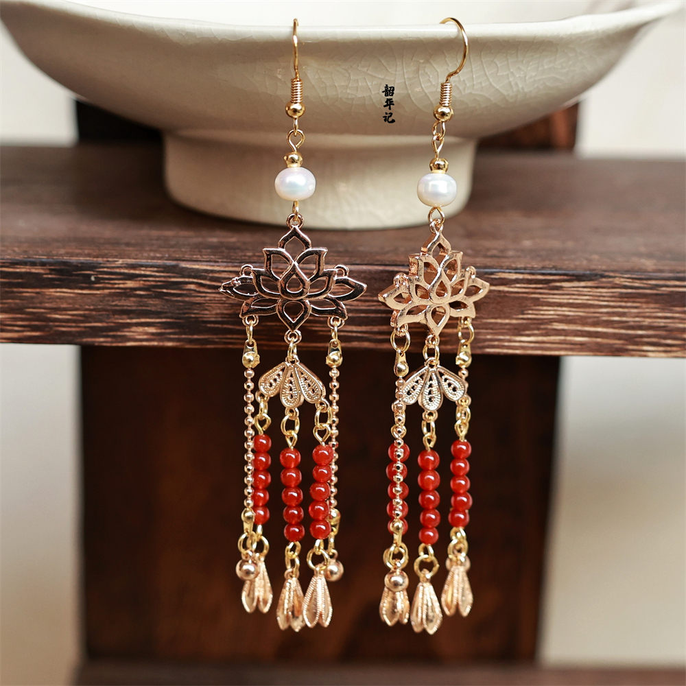 韶华记古风铜镀金流苏婚嫁耳环夹