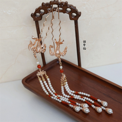 韶华记发簪贝珠玛瑙复古小凤凰