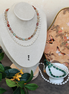 双色项链珍珠玉石韶华记古风叠带