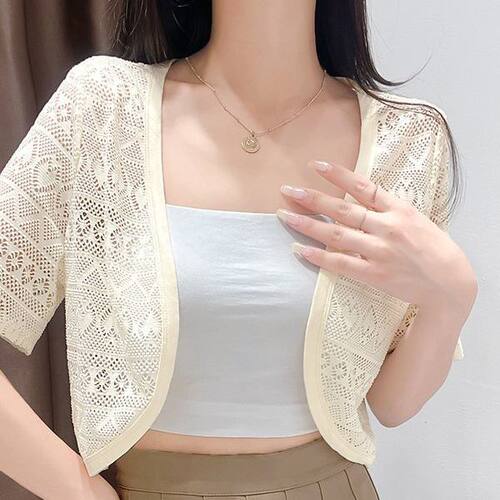 新款蕾丝防晒开衫女夏季薄款披肩外搭短袖罩衫小坎肩外套短款上衣