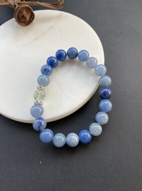 新中式海蓝色弹力手链 新款时尚复古气质锆石手串手镯通勤百搭