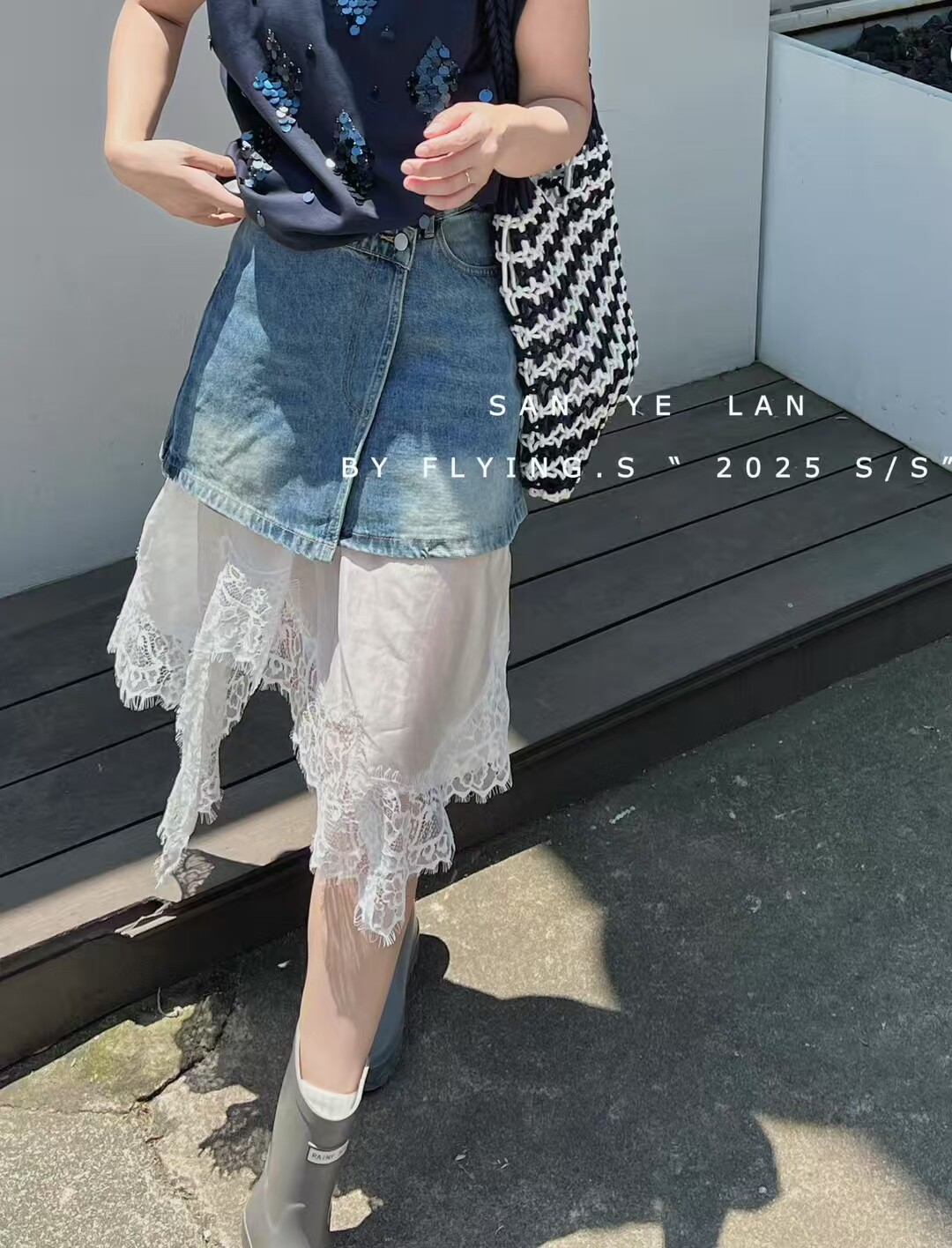2025夏季新款不规则打底蕾丝裙子女百搭高腰复古牛仔半身裙两件套