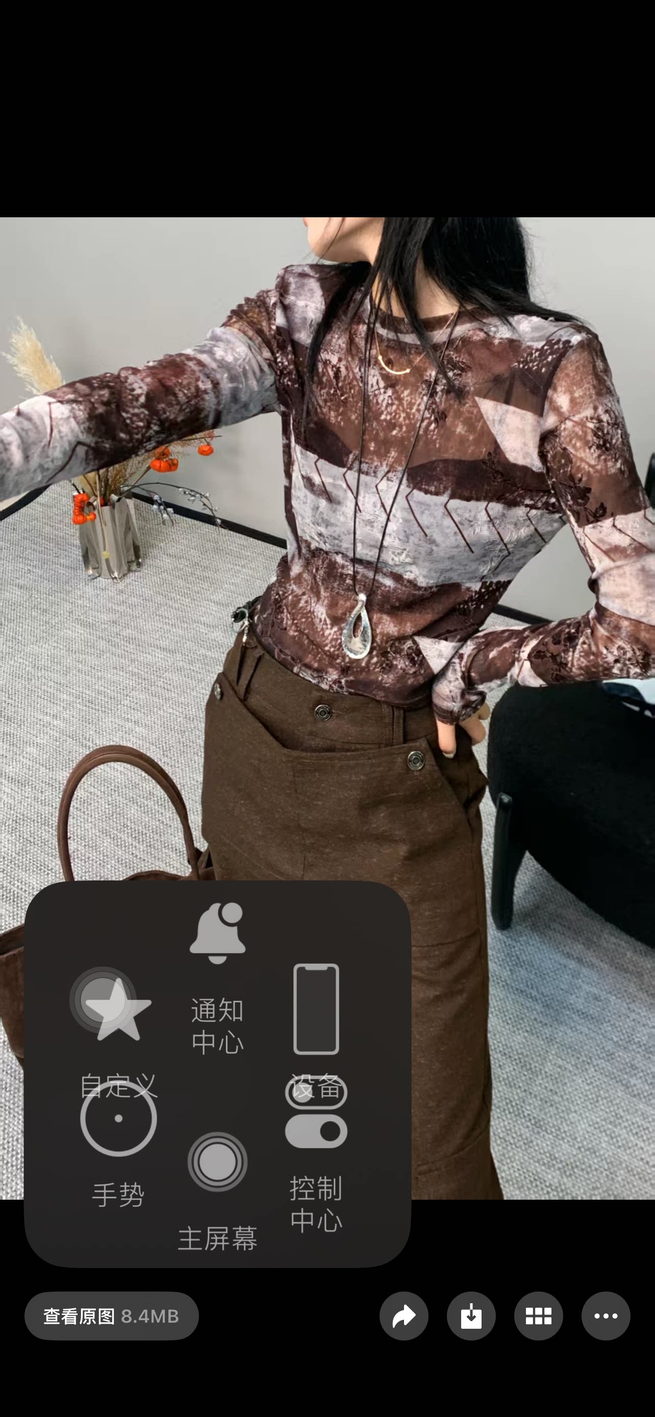 欧货网纱T恤欧洲站春秋弹力舒适圆领长袖咖色渲染上衣