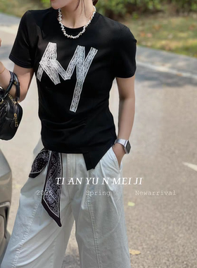 欧洲站2025T夏季新款时尚百搭圆领短袖T恤女显瘦62518