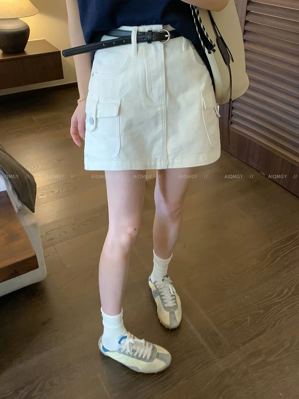 爱情魔鬼鱼 配腰带纯棉工装半身裙女2026夏季新款通勤百搭短裙子
