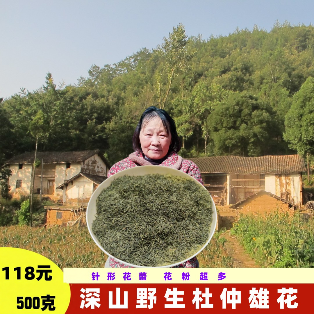 杜仲雄花茶中药材正宗针型花蕾花粉超多无硫新货野生杜仲雄花粉茶