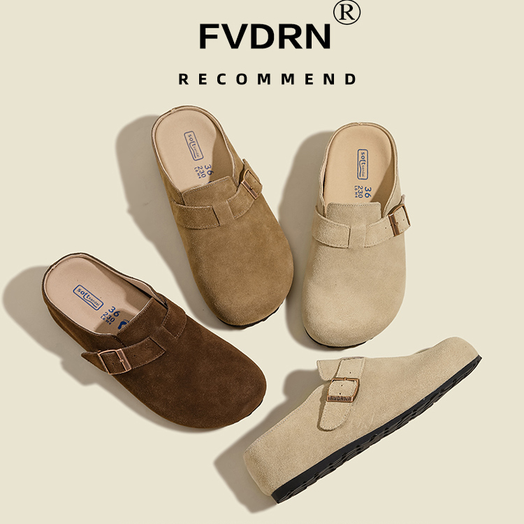 极简 真皮厚底勃肯鞋女2025新款外穿包头博肯半拖鞋懒人一脚蹬