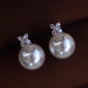 经典 耳环 戴妃澳白珍珠四叶草锆钻耳钉高级感通体925纯银耳饰时尚