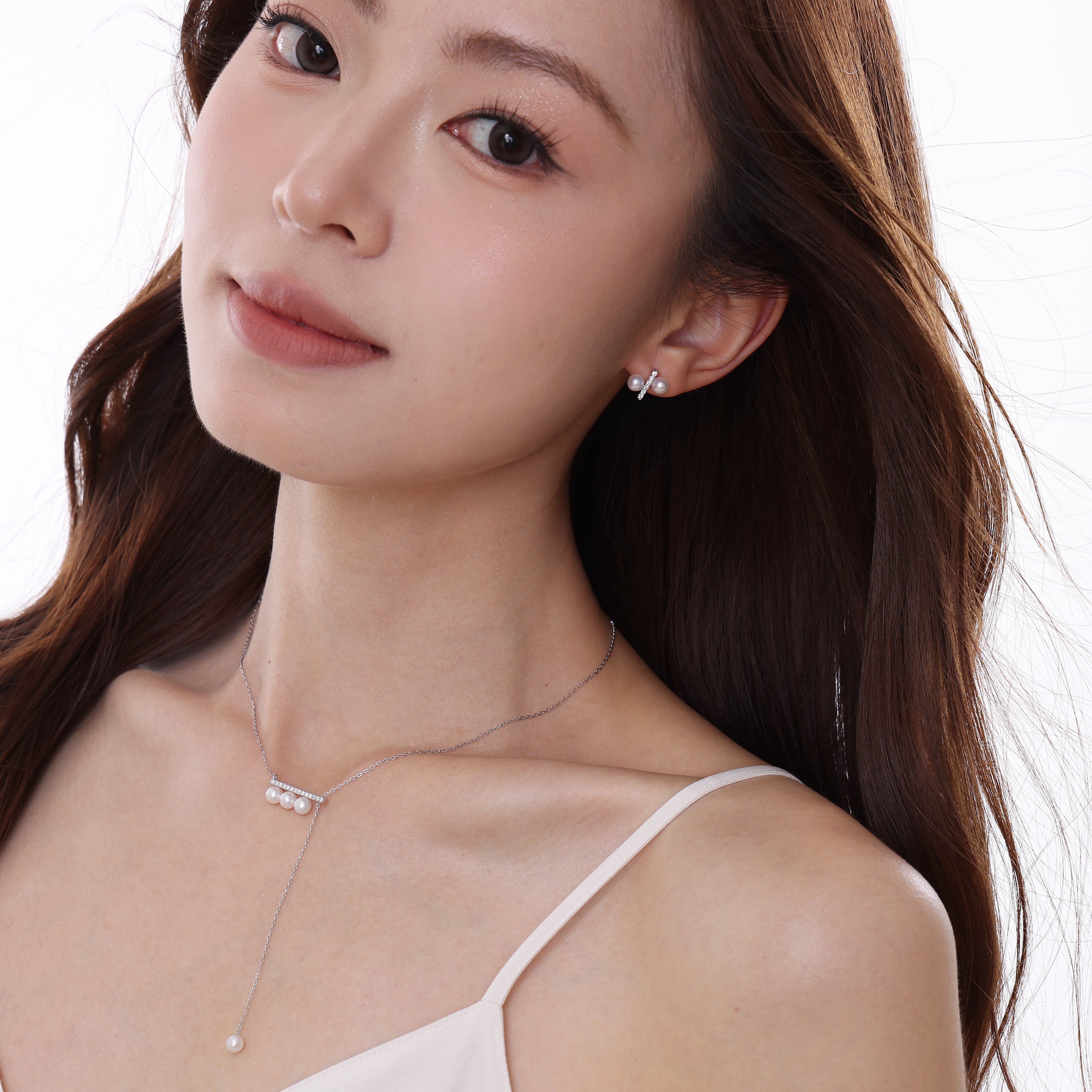 音符平衡木天然淡水珍珠项链女S925纯银可抽拉高级感锁骨链送礼