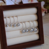 真多麻灰色施家正圆珍珠高级感ins耳坠耳环简约S925银长款 锁链款