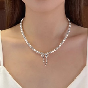 高级感法式 丝带蝴蝶结珍珠项链百搭ins风氛围感芭蕾风简约项链