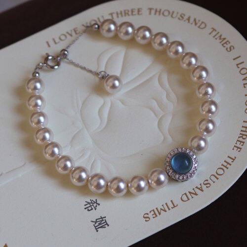 女款海蓝宝手链珍珠纯银